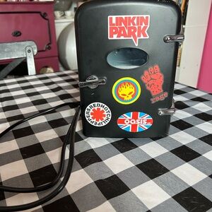 Black Mini Cosmetics Fridge with Band Stickers